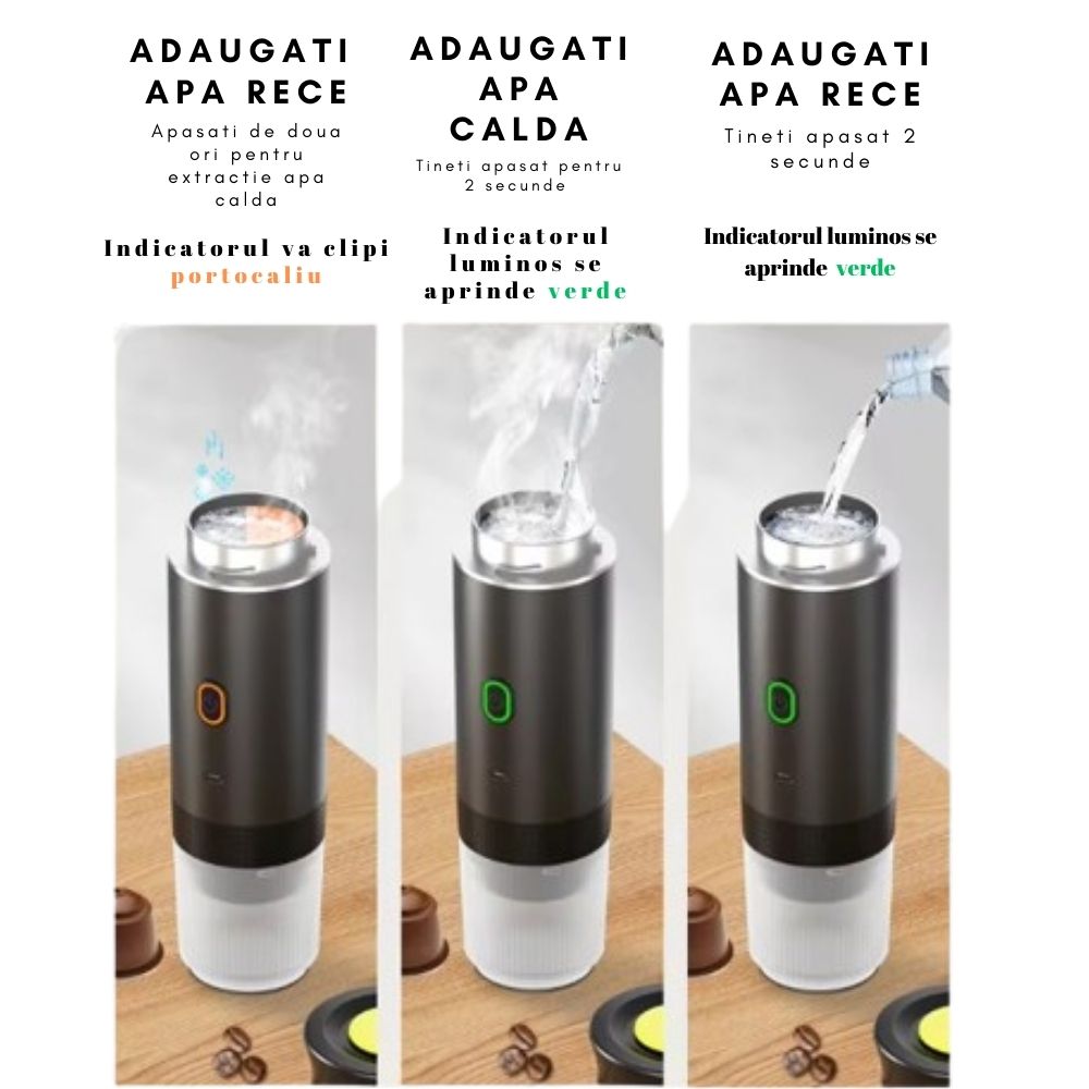 Espressor Portabil cu Functie de Incalzire Apa – Compatibil cu Capsule Nescafe, Dolce Gusto si Cafea Macinata, Incarcare USB Type-C - imagine 6
